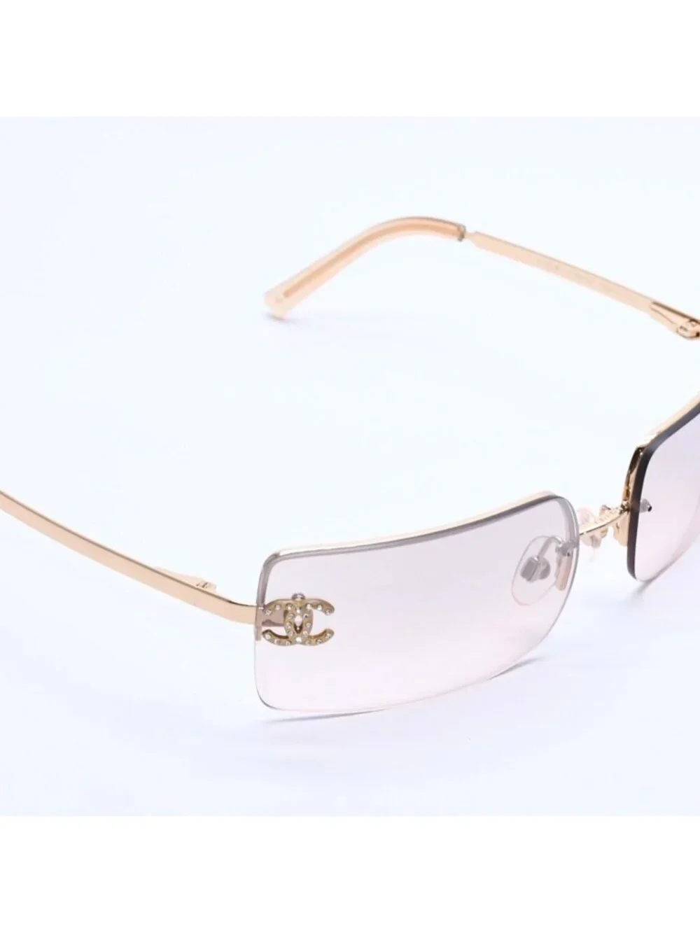 Chanel Half Rim Sunglasses Eyewear CC Logo Rhinestone
